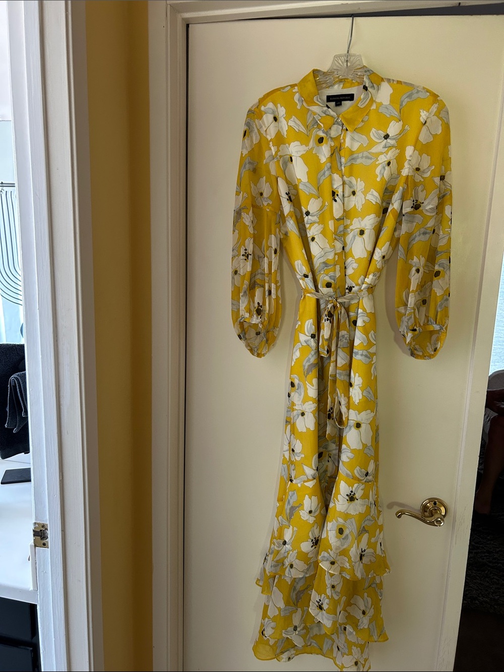 Banana Republic Yellow Floral Button-Front Maxi Dress